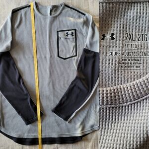 Under Armour Gray and Black Waffle Color Block Long Sleeve 2XL Casual Tee